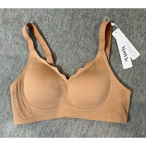 Vertvie Seamless Bra No Underwire Scalloped Push Up Bra Medium Soft Coffee Brown